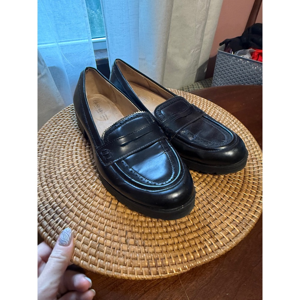 LifeStride London3 Black Penny Loafers Lug Sole Brogue Shoes Womens 10M